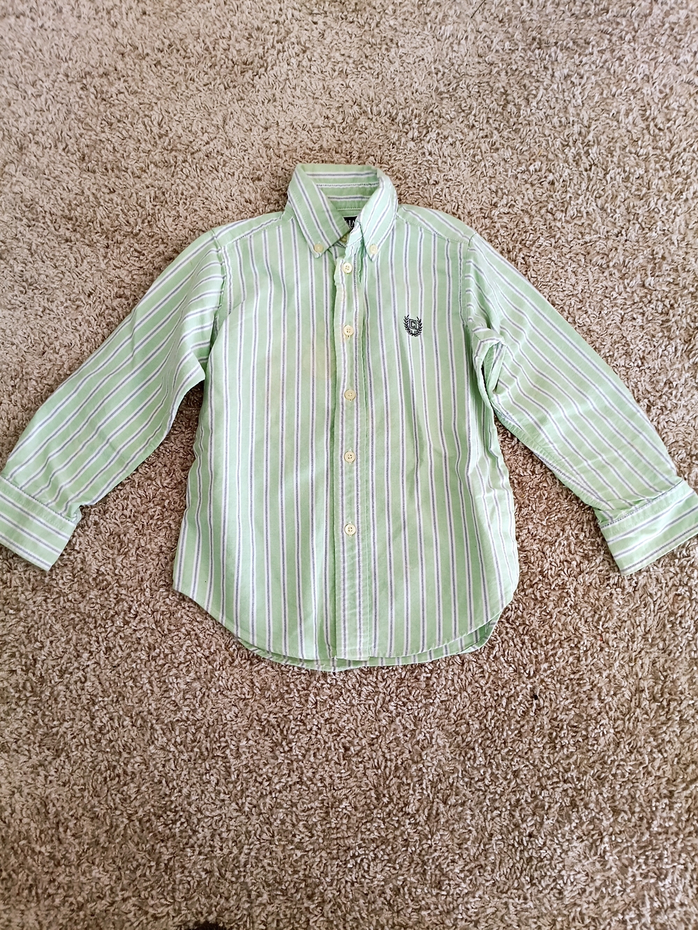 Chaps Green and White Striped Button-Down Shirt
